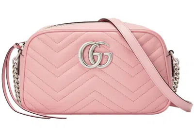 Pre-owned Gucci Women's  Marmont Zip Around Shoulder Bag Gg Small In Pastel Pink