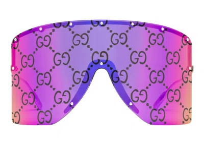 Pre-owned Gucci Women's  Maskshaped Sunglasses Toned Metal Frame With Metal Studs (in Shiny Yellow Gold/toned M