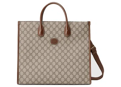 Pre-owned Gucci Women's  Medium Tote With Interlocking G In Beige/ebony