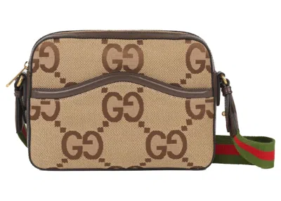 Pre-owned Gucci Women's  Messenger Bag With Jumbo Gg In Camel/ebony In Multi