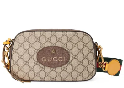 Pre-owned Gucci Women's  Messenger Gg Supreme Green/red Web Strap In Brown/yellow In Multi