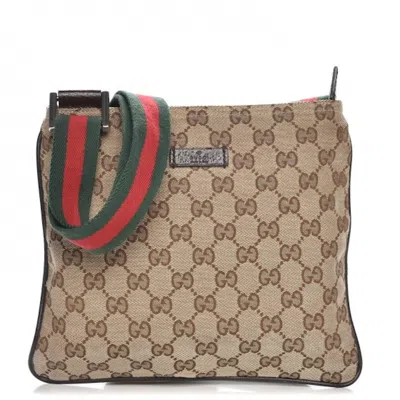 Pre-owned Gucci Women's  Messenger Monogram Gg Web Strap Beige In Multi
