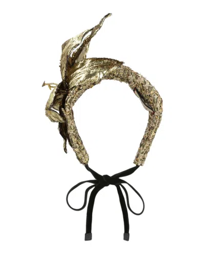 Pre-owned Gucci Women's  Metallic Floral Statement Headband In Gold