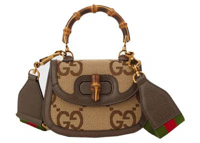 Pre-owned Gucci Women's  Mini Jumbo Gg Bag With Bamboo In Camel/ebony In Multi