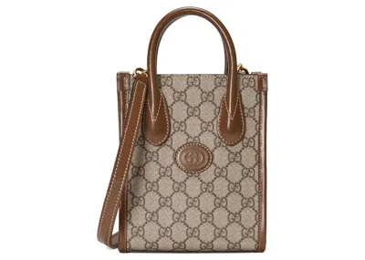 Pre-owned Gucci Women's  Mini Tote Bag With Interlocking G In Beige/ebony