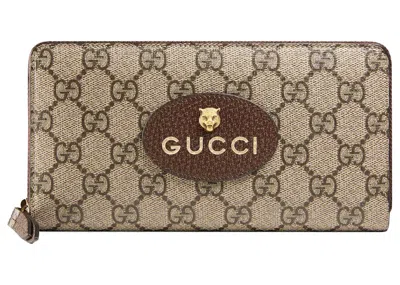 Pre-owned Gucci Women's  Neo Vintage Gg Supreme Zip Around Wallet In Beige/ebony In Multi