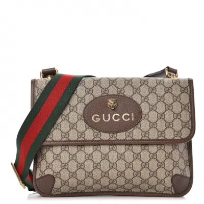 Pre-owned Gucci Women's  Neo Vintage Messenger Gg Supreme Beige/ebony In Brown