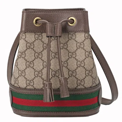 Pre-owned Gucci Women's  Ophidia Bucket Bag Gg Supreme Mini In Beige/ebony