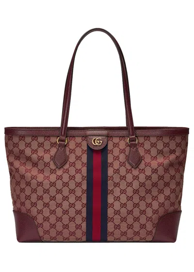 Pre-owned Gucci Women's  Ophidia Gg Medium Tote Medium Gg In Beige/burgundy