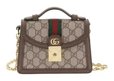 Pre-owned Gucci Women's  Ophidia Gg Shoulder Bag Mini Gg Supreme Canvasred In Beige/ebony/green