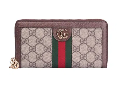 Pre-owned Gucci Women's  Ophidia Gg Supreme Zipper Wallet In Beige/ebony In Multi