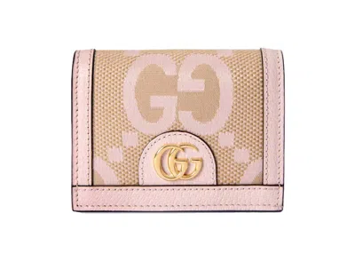 Pre-owned Gucci Women's  Ophidia Jumbo Gg Card Case In Beige/light Pink