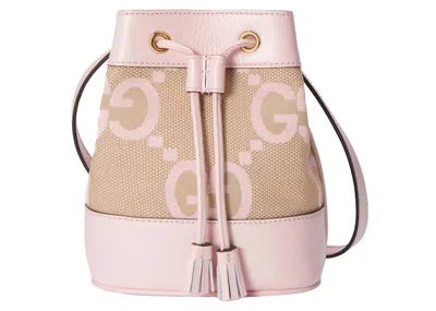 Pre-owned Gucci Women's  Ophidia Jumbo Gg Mini Bucket Bag In Camel/light Pink