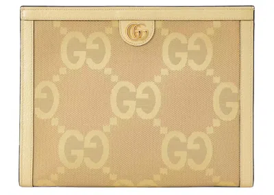 Pre-owned Gucci Women's  Ophidia Jumbo Gg Pouch In Beige/banana In Brown