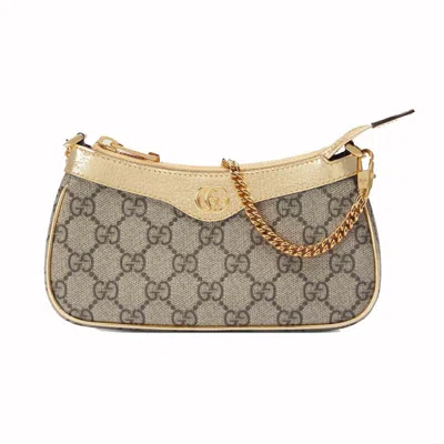 Pre-owned Gucci Women's  Ophidia Mini Bag In Beige/ebony/metallic Gold