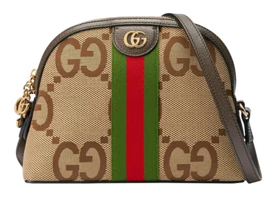 Pre-owned Gucci Women's  Ophidia Shoulder Bag Small Jumbo Gggreen In Camel/ebony/red In Multi