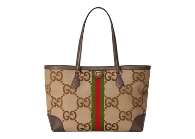 Pre-owned Gucci Women's  Ophidia Tote Bag Medium Jumbo Gggreen In Camel/ebony/red In Multi
