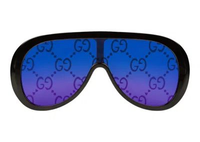 Pre-owned Gucci Women's  Oversize Mask Sunglasses In Tortoiseshell/blue (720723 J0741 2340)