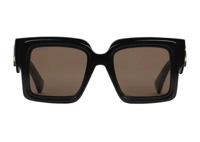 Pre-owned Gucci Women's  Oversized Rectangular Sunglasses In Shiny Black/brown Lens (733349 J0740 1023)