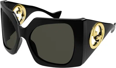 Pre-owned Gucci Women's  Oversized Sheild Sunglasses In Black/gold (gg1255s/001)