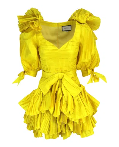 Pre-owned Gucci Women's  Pleated Mini Dress In Bright Yellow