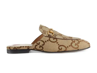 Pre-owned Gucci Women's  Princetown Slipper Canvas Sneakers In Jumbo Gg/camel/ebony