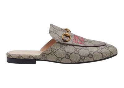 Pre-owned Gucci Women's  Princetown Slipper Tiger Supreme Leather Sneakers In Beige/ebony/red In Multi