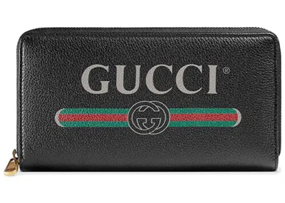 Pre-owned Gucci Women's  Print Zip Around Wallet In Black
