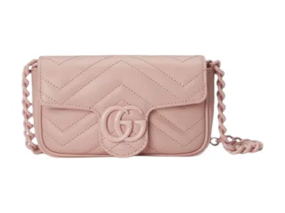 Pre-owned Gucci Women's  Quilted Marmont Chained Belt Bag In Perfect Pink