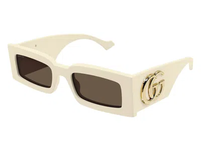 Pre-owned Gucci Women's  Rectangle Sunglasses In Ivory (gg1425s 004)