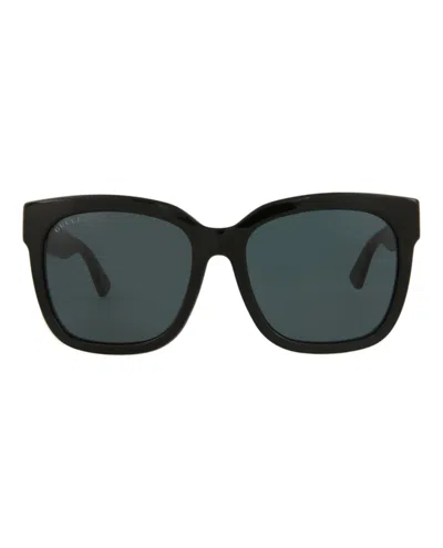 Pre-owned Gucci Women's  Rectangleframe Acetate Sunglasses In Black Black Grey (gg0034san/30013802/001)