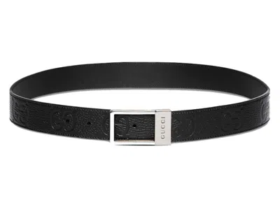 Pre-owned Gucci Women's  Rectangular Buckle Gg Belt In Black