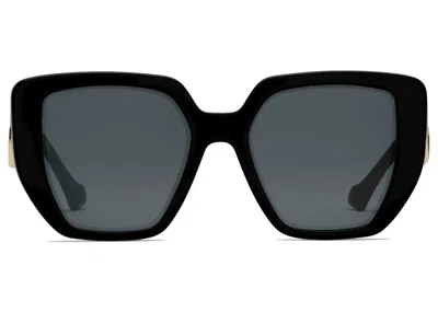 Pre-owned Gucci Women's  Rectangular Frame Sunglasses In Black/gold (663746 J0740 1012) In Multi
