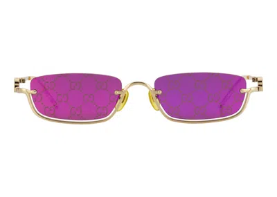 Pre-owned Gucci Women's  Rectangularframe Sunglasses In Shiny Gold/toned Metal Frame (‎733393 I3331 8069)