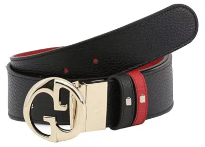 Pre-owned Gucci Women's  Reversible Belt With Interlocked Gg In Black/red