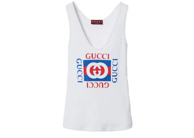 Pre-owned Gucci Women's  Rib Cotton  Print Tank Top In White