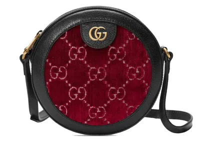 Pre-owned Gucci Women's  Round Gg Shoulder Bag Velvet In Red/black In Multi