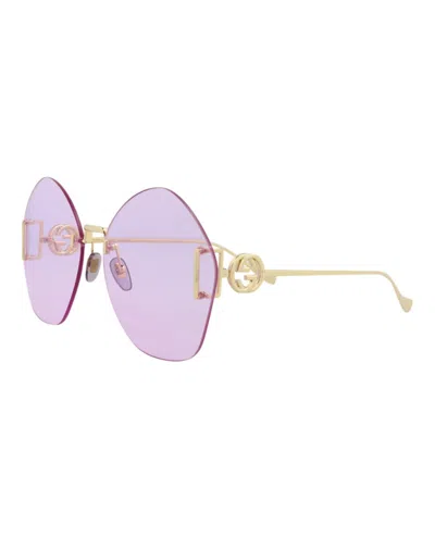 Pre-owned Gucci Women's  Round Oval Sunglasses In Gold Gold Violet (gg1203s/30013411/001)