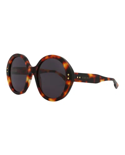 Pre-owned Gucci Women's  Round Oval Sunglasses002) In Havana/smoke (gg1081s/30012874