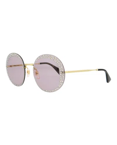 Pre-owned Gucci Women's  Round Oval Sunglasses/30010510001) In Gold/violet (gg0899s