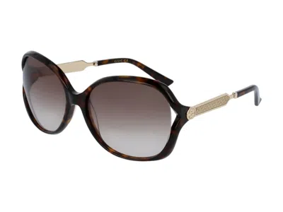 Pre-owned Gucci Women's  Round Sunglasses In Brown Havana (gg0076s/003)