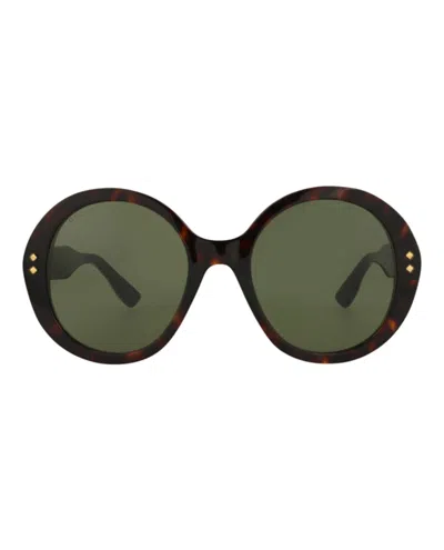 Pre-owned Gucci Women's  Roundframe Acetate Sunglasses/30012874003) In Havana/green (gg1081s