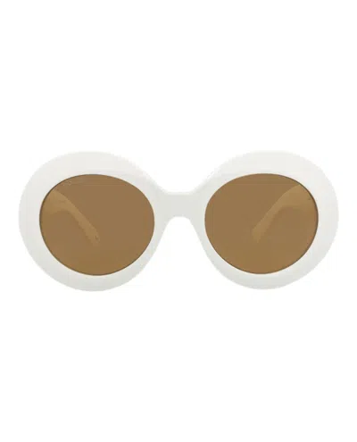 Pre-owned Gucci Women's  Roundframe Recycled Acetate Sunglasses In White White Brown (gg1647s/30015325/003)