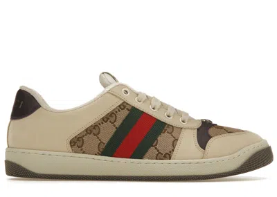 Pre-owned Gucci Women's  Screener Sneakers In Beige/ebony/gg Canvas