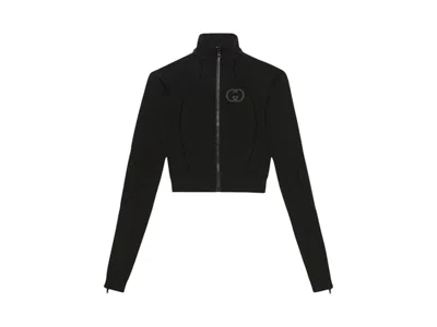 Pre-owned Gucci Women's  Seamless Athletic Interlock Zippered Top Jacket In Black