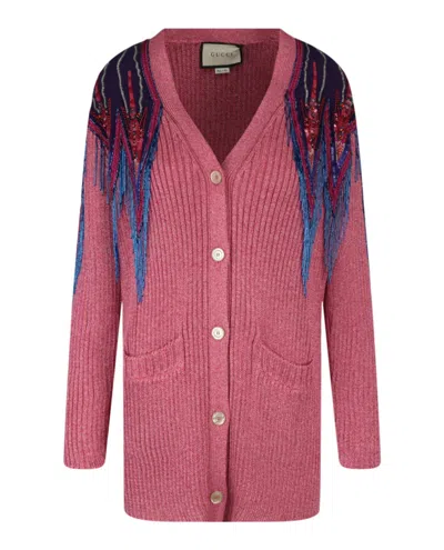 Pre-owned Gucci Women's  Sequin And Fringe Cardigan In Pink