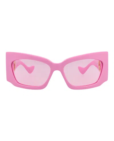 Pre-owned Gucci Women's  Shieldframe Recycled Acetate Sunglasses In Pink Pink Pink (gg1412s/30014422/003)