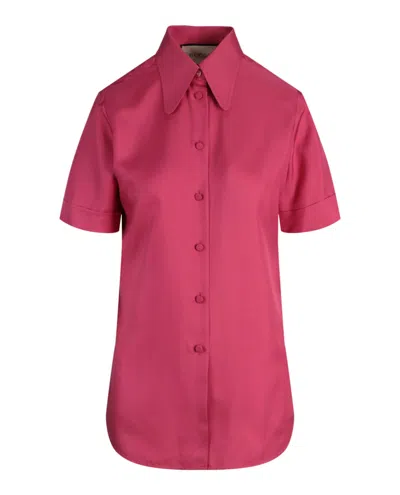 Pre-owned Gucci Women's  Short Sleeve Collared Blouse In Pink