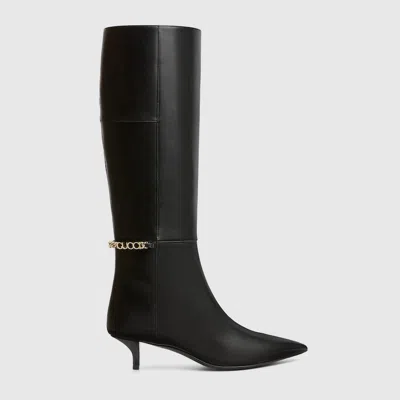 Gucci Signoria Leather Knee-high Boots In Black