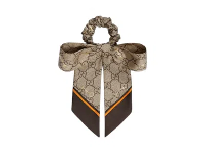 Pre-owned Gucci Women's  Silk Gg Scrunchie Set In Beige/ebony In Multi